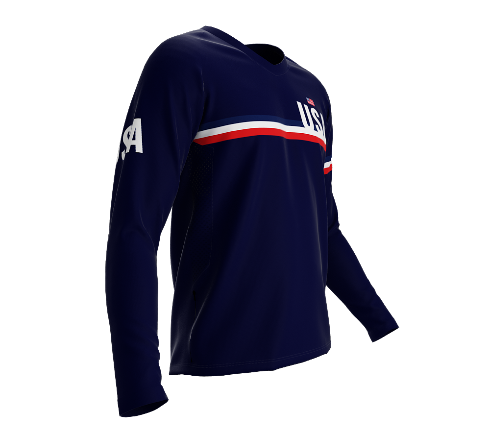 MTB BMX Cycling Jersey Long Sleeve Code United States BLUE for Men and Women
