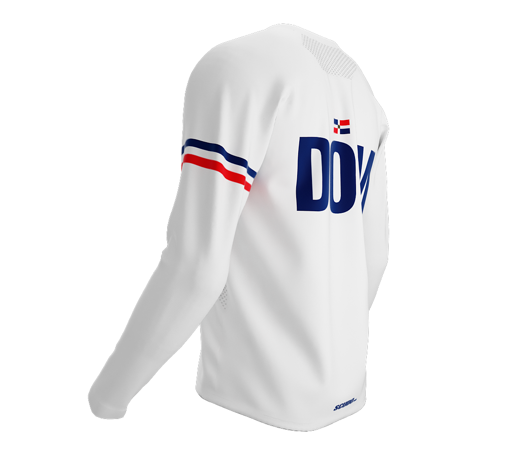 MTB BMX Cycling Jersey Long Sleeve Code Dominican Republic White for Men  and Women