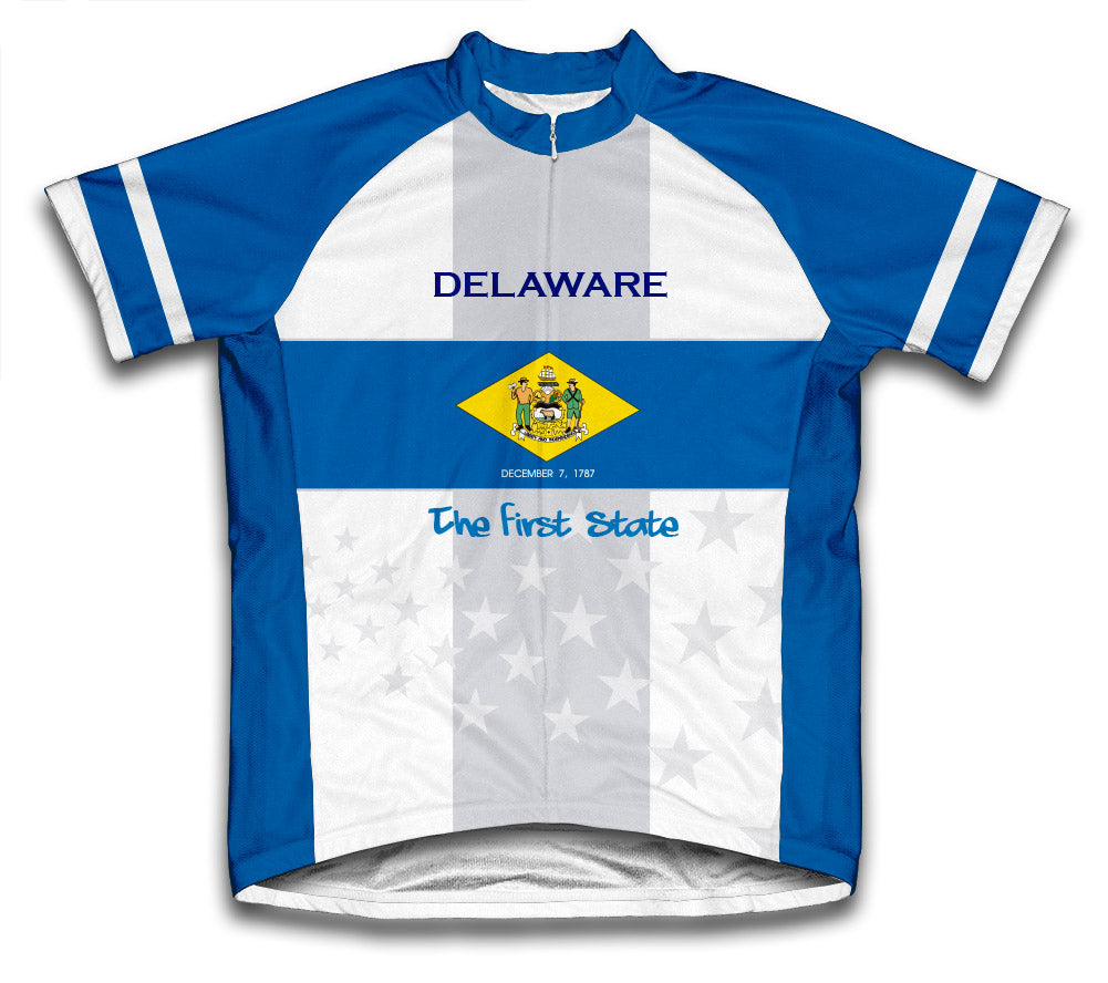 Delaware Flag Short Sleeve Cycling Jersey for Men and Women