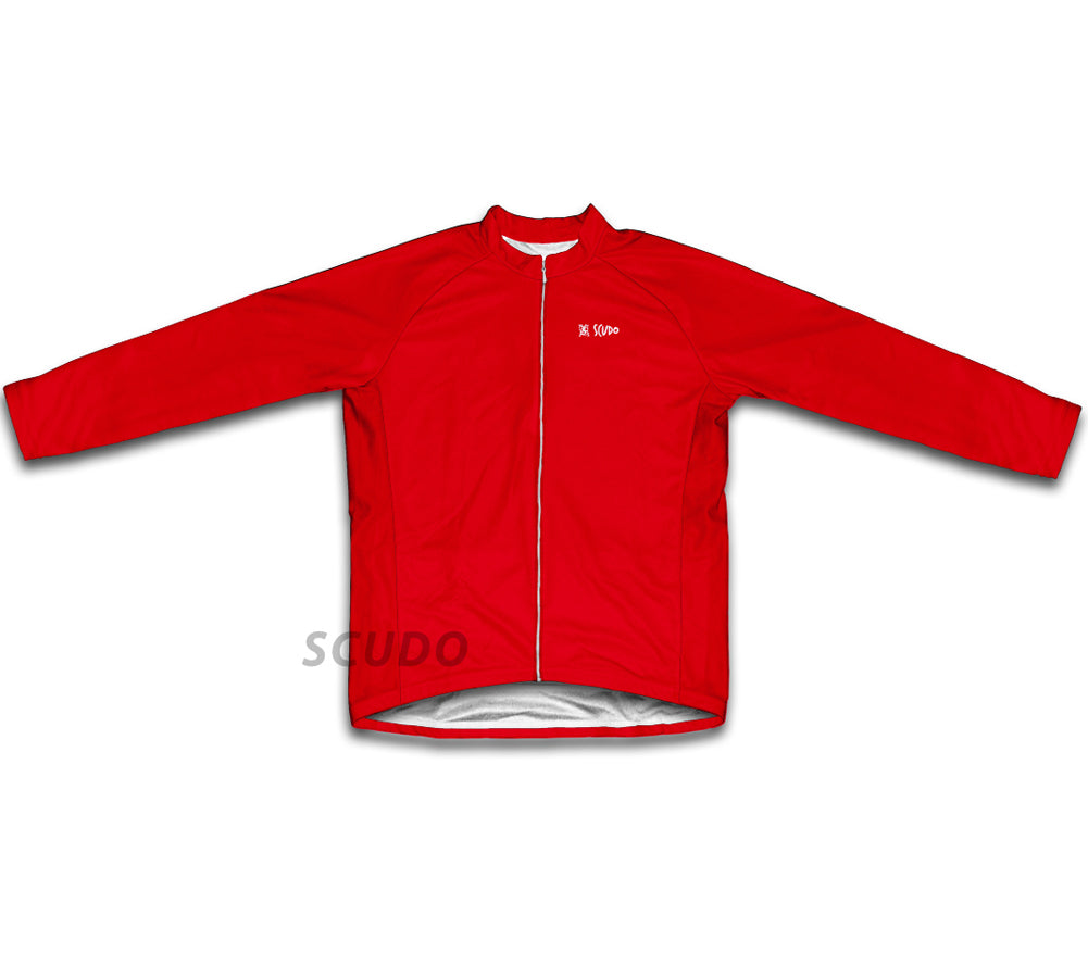 Keep Calm and Pedal On Red Winter Thermal Cycling Jersey