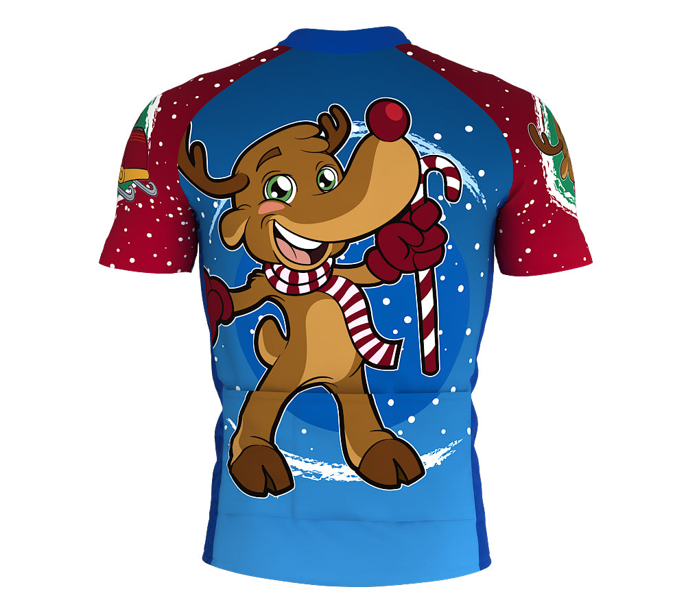 Santa Claus Rudolph Reindeer Short Sleeve Cycling Jersey Full Zipper Bike Short Sleeve Cycling Jersey for Men And Women