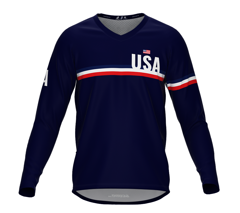 MTB BMX Cycling Jersey Long Sleeve Code United States BLUE for Men and Women