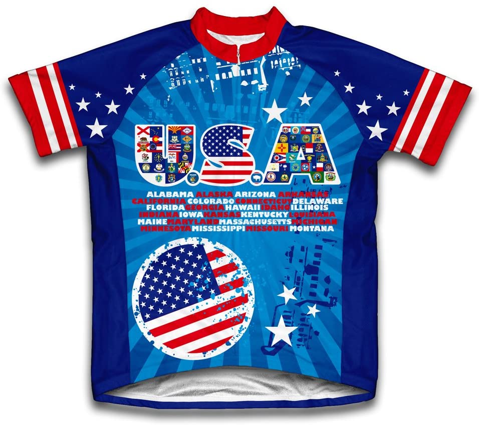 United States All State Flags Short Sleeve Cycling Jersey for Men and Women