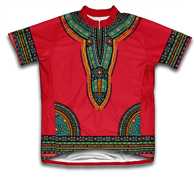 Red African Dashiki Short Sleeve Cycling Jersey for Men and Women