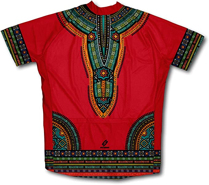 Red African Dashiki Short Sleeve Cycling Jersey for Men and Women