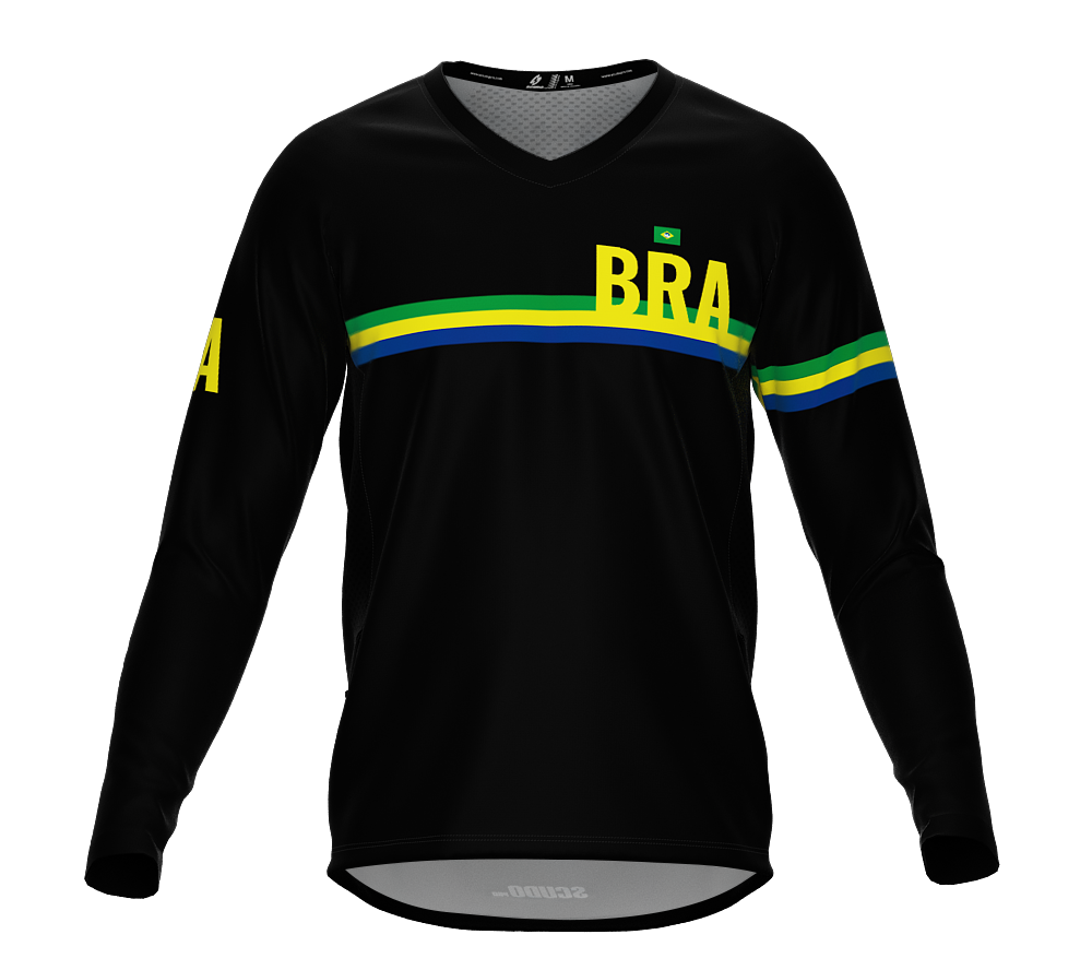 MTB BMX Cycling Jersey Long Sleeve Code Brazil Black for Men and Women