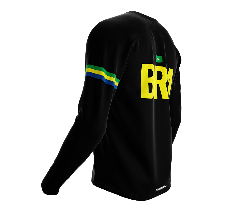 MTB BMX Cycling Jersey Long Sleeve Code Brazil Black for Men and Women
