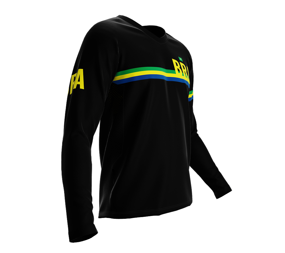 MTB BMX Cycling Jersey Long Sleeve Code Brazil Black for Men and Women