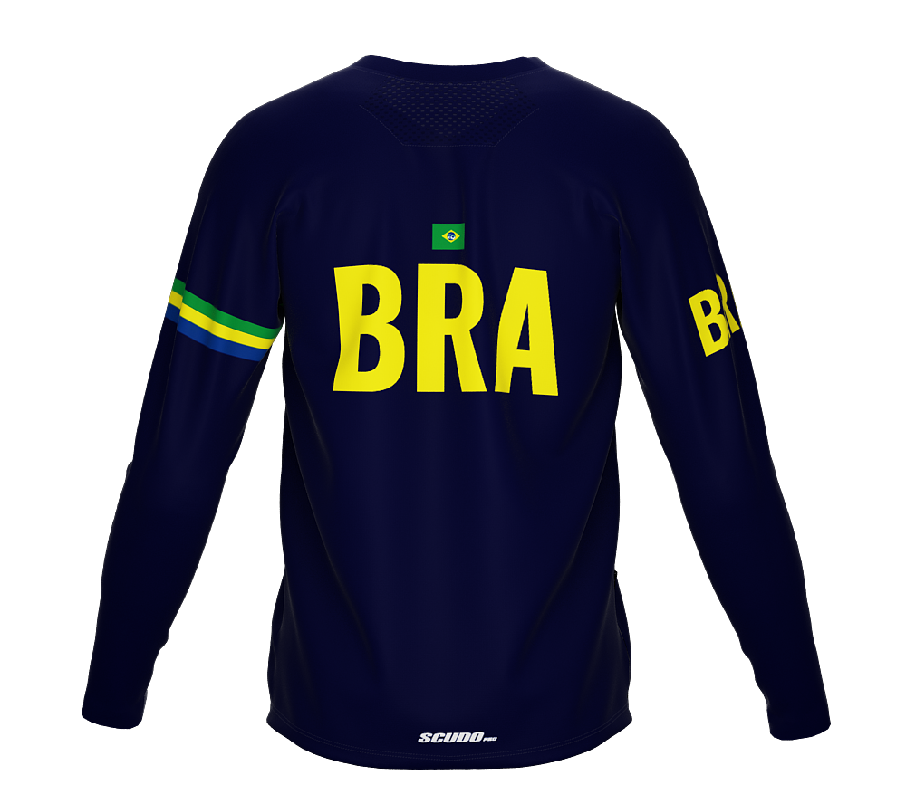 MTB BMX Cycling Jersey Long Sleeve Code Brazil Blue for Men and Women