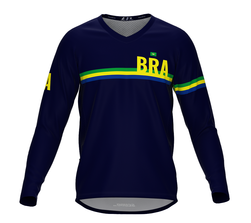 MTB BMX Cycling Jersey Long Sleeve Code Brazil Blue for Men and Women