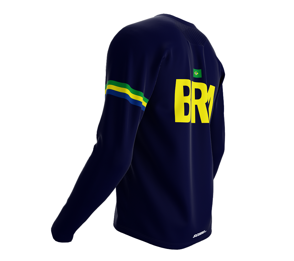 MTB BMX Cycling Jersey Long Sleeve Code Brazil Blue for Men and Women