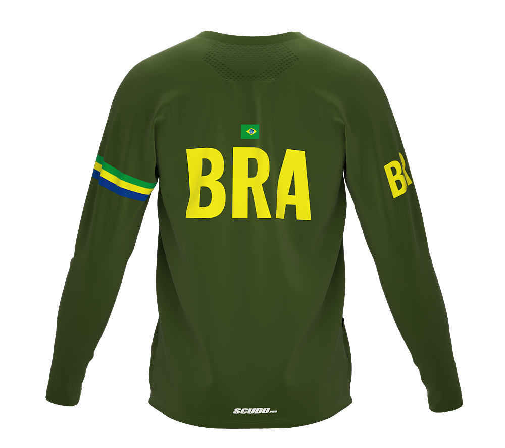 MTB BMX Cycling Jersey Long Sleeve Code Brazil Green for Men and Women