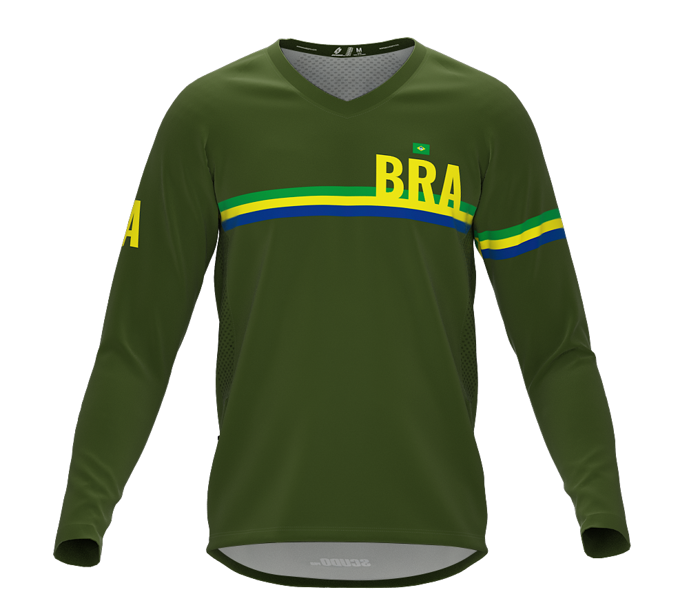 MTB BMX Cycling Jersey Long Sleeve Code Brazil Green for Men and Women