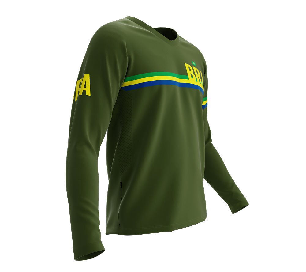 MTB BMX Cycling Jersey Long Sleeve Code Brazil Green for Men and Women