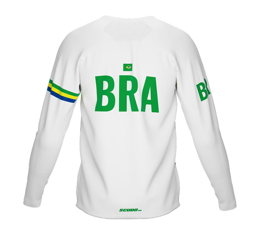 MTB BMX Cycling Jersey Long Sleeve Code Brazil White for Men and Women