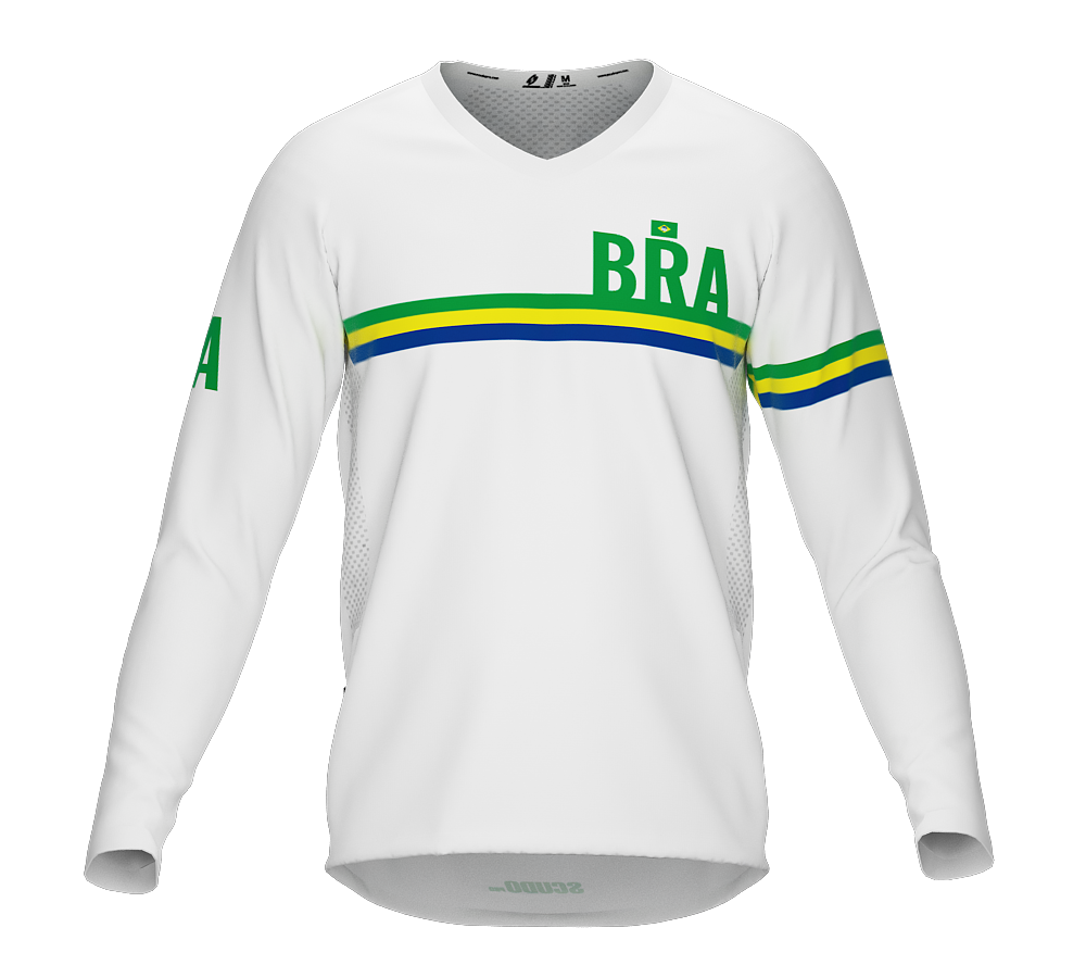 MTB BMX Cycling Jersey Long Sleeve Code Brazil White for Men and Women