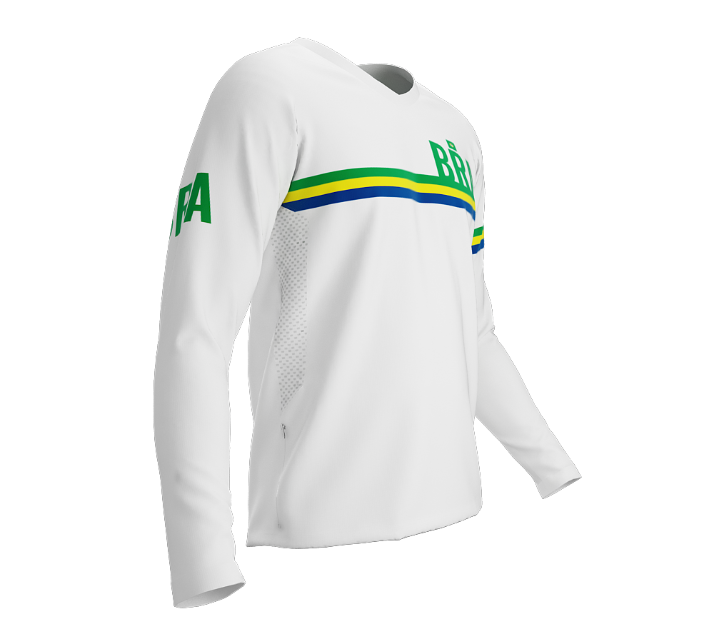 MTB BMX Cycling Jersey Long Sleeve Code Brazil White for Men and Women