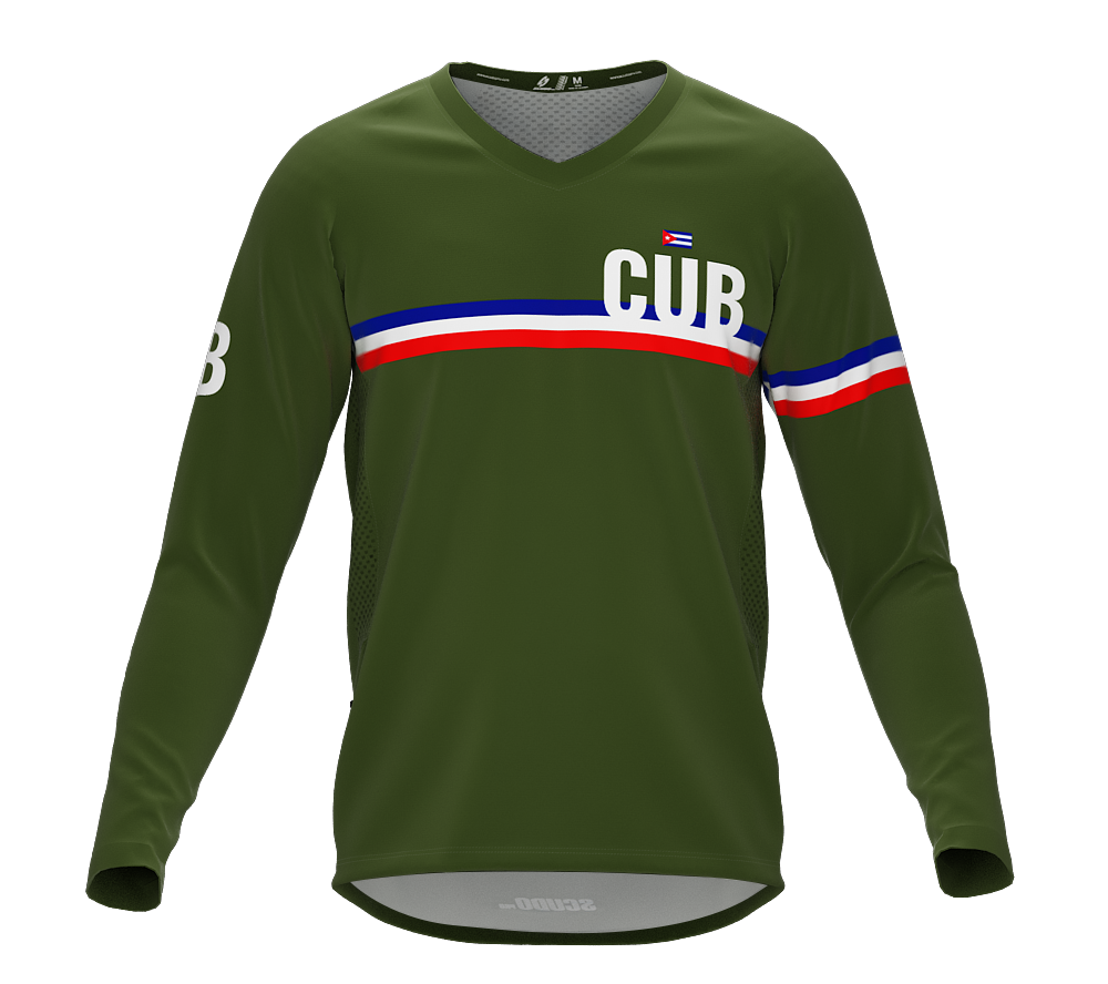 MTB BMX Cycling Jersey Long Sleeve Code Cuba Green for Men and Women