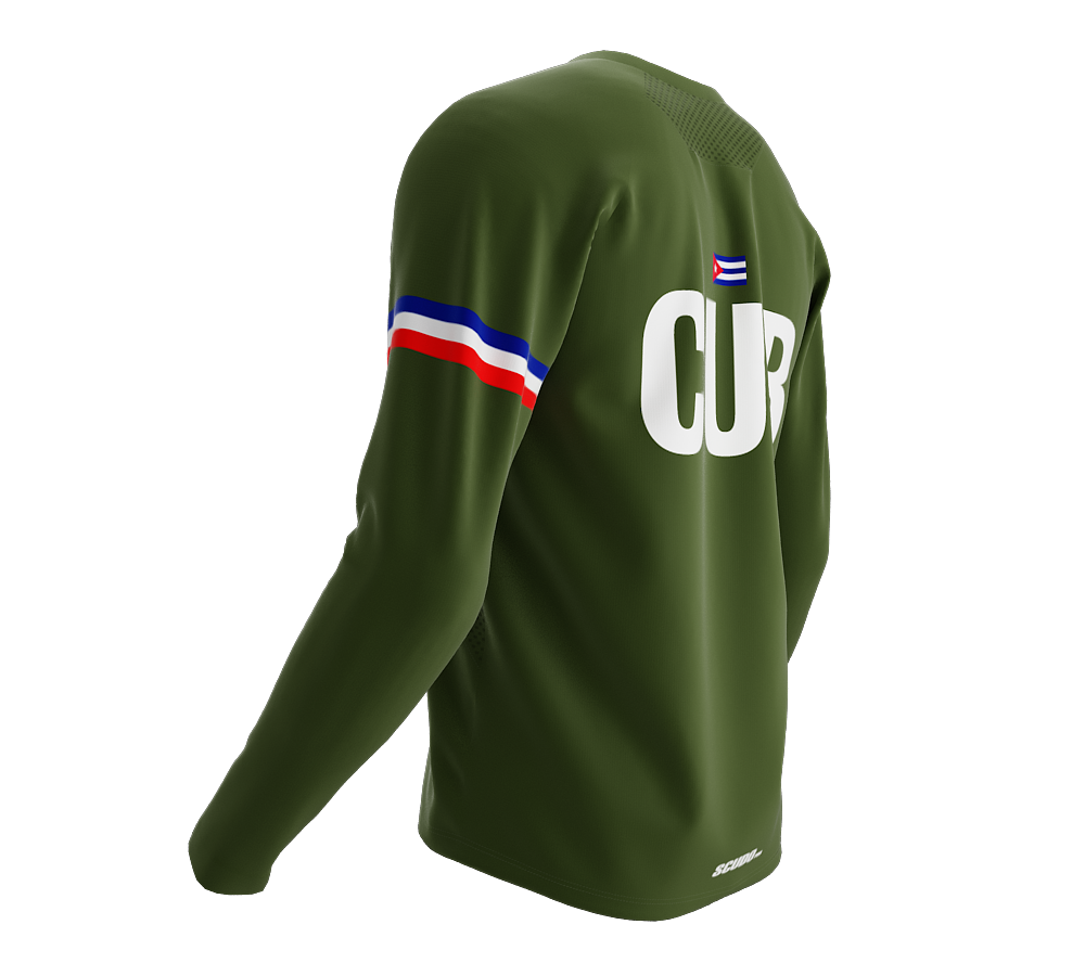 MTB BMX Cycling Jersey Long Sleeve Code Cuba Green for Men and Women