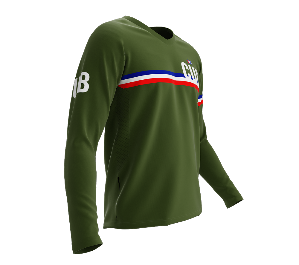 MTB BMX Cycling Jersey Long Sleeve Code Cuba Green for Men and Women