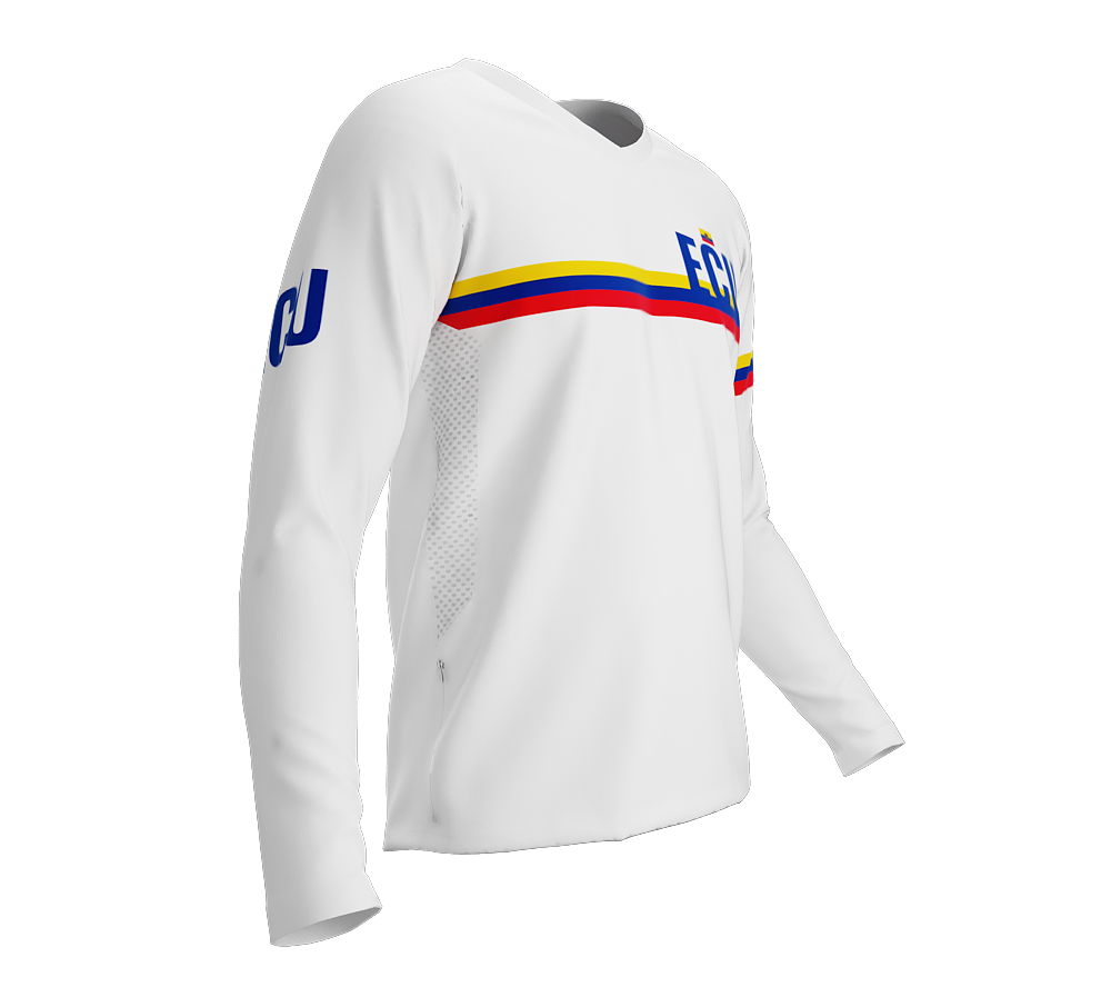MTB BMX Cycling Jersey Long Sleeve Code Ecuador White for Men and Women