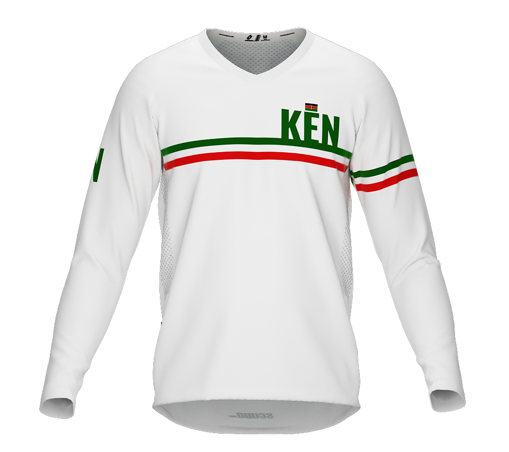 MTB BMX Cycling Jersey Long Sleeve Code Kenya White for Men and Women