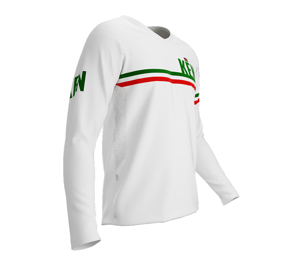 MTB BMX Cycling Jersey Long Sleeve Code Kenya White for Men and Women