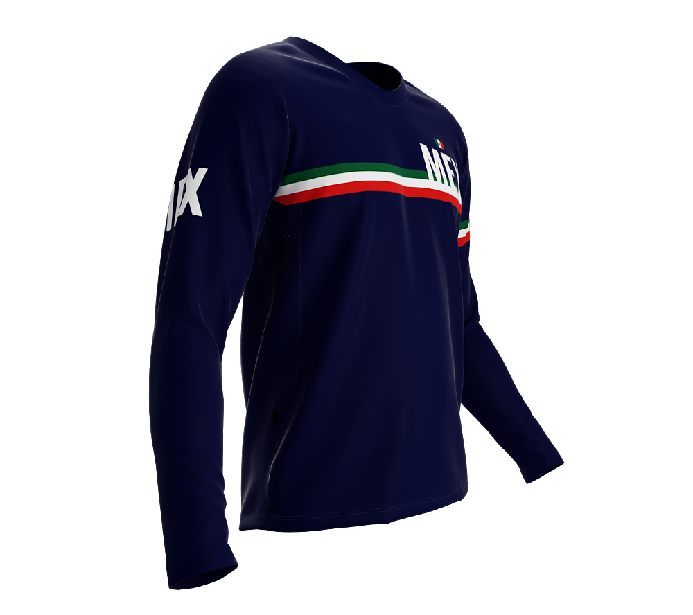 MTB BMX Cycling Jersey Long Sleeve Code Mexico Blue for Men and Women
