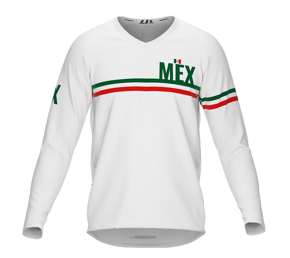 MTB BMX Cycling Jersey Long Sleeve Code Mexico White for Men and Women