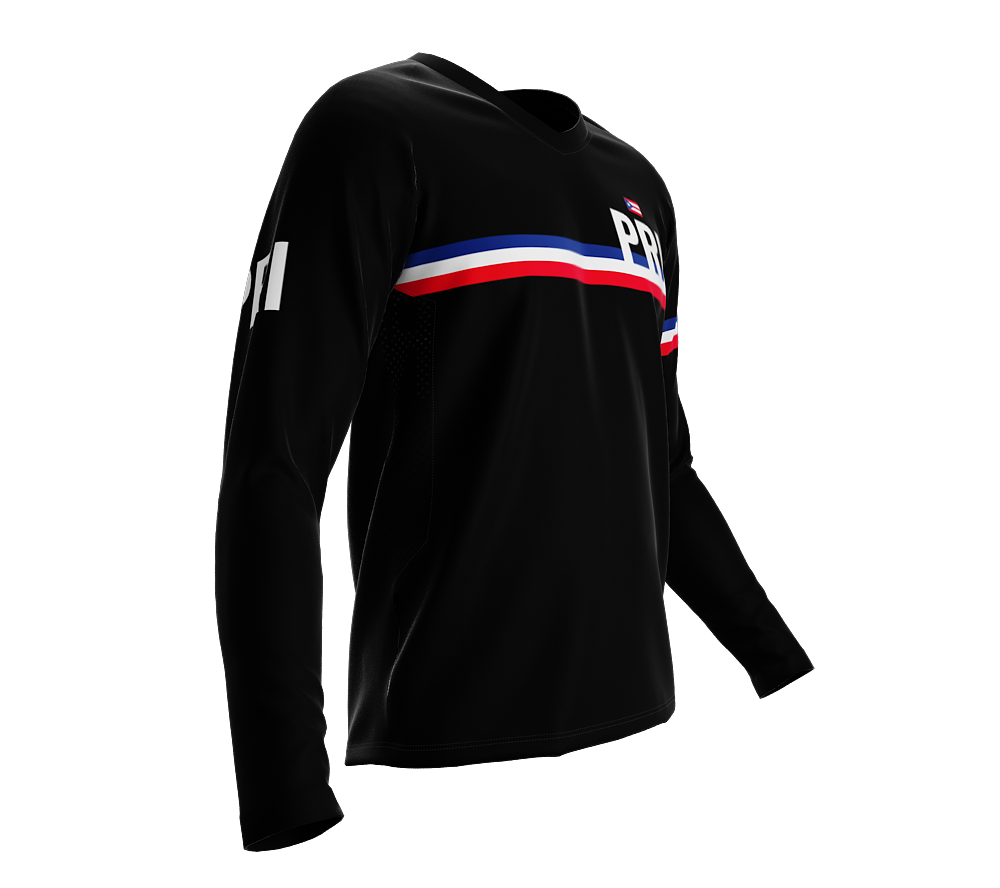 MTB BMX Cycling Jersey Long Sleeve Code Puerto Rico Black for Men and Women