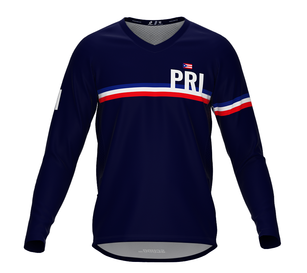 MTB BMX Cycling Jersey Long Sleeve Code Puerto Rico Blue for Men and Women