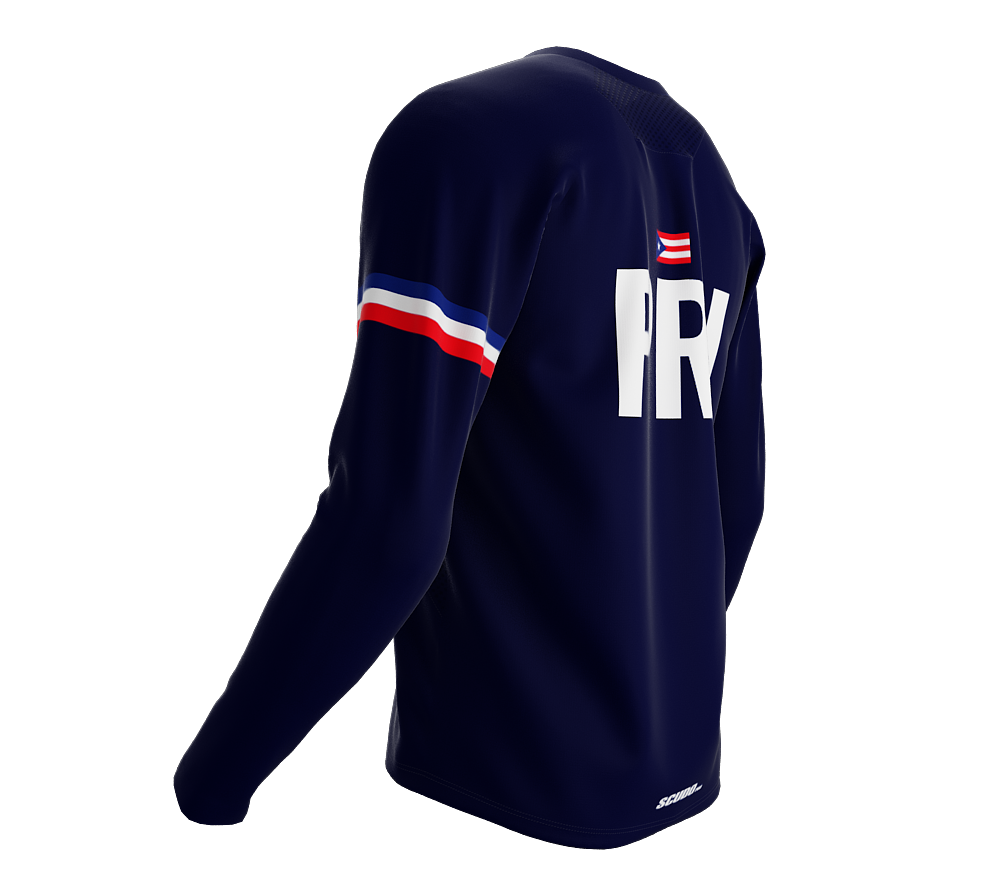 MTB BMX Cycling Jersey Long Sleeve Code Puerto Rico Blue for Men and Women
