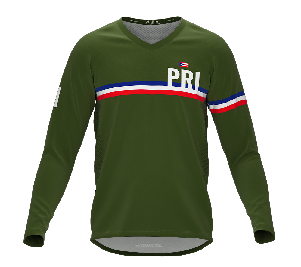 MTB BMX Cycling Jersey Long Sleeve Code Puerto Rico Green for Men and Women