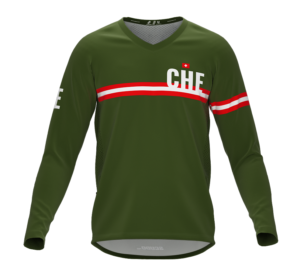 MTB BMX Cycling Jersey Long Sleeve Code Switzerland Green for Men and Women
