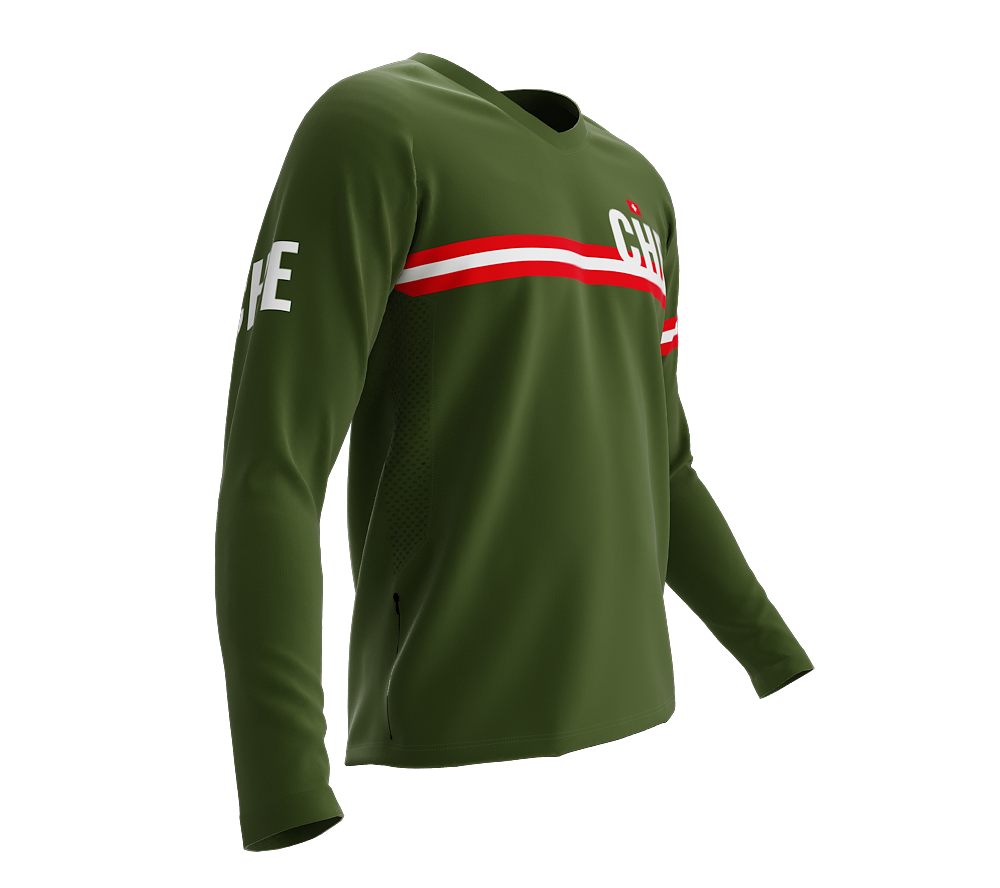MTB BMX Cycling Jersey Long Sleeve Code Switzerland Green for Men and Women