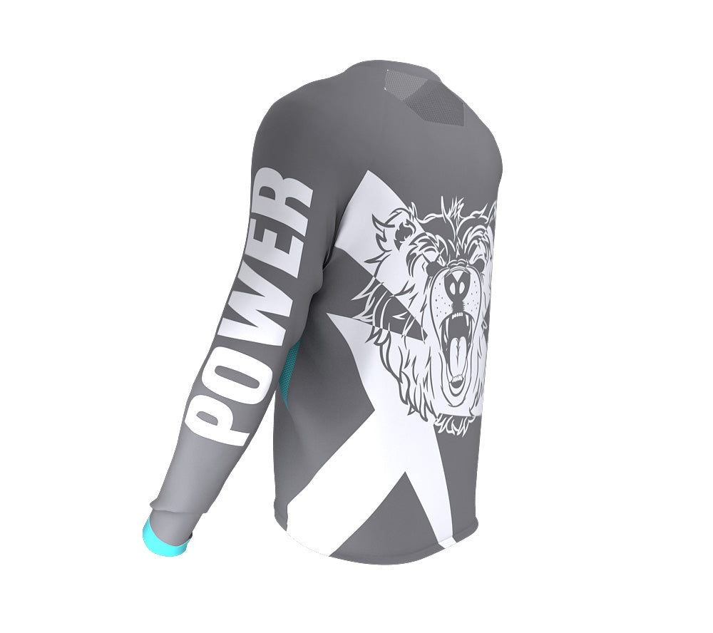 Bear Pedaling Power Gray Scudopro Cycling MTB BMX Jersey Long Sleeve for Men and Woman