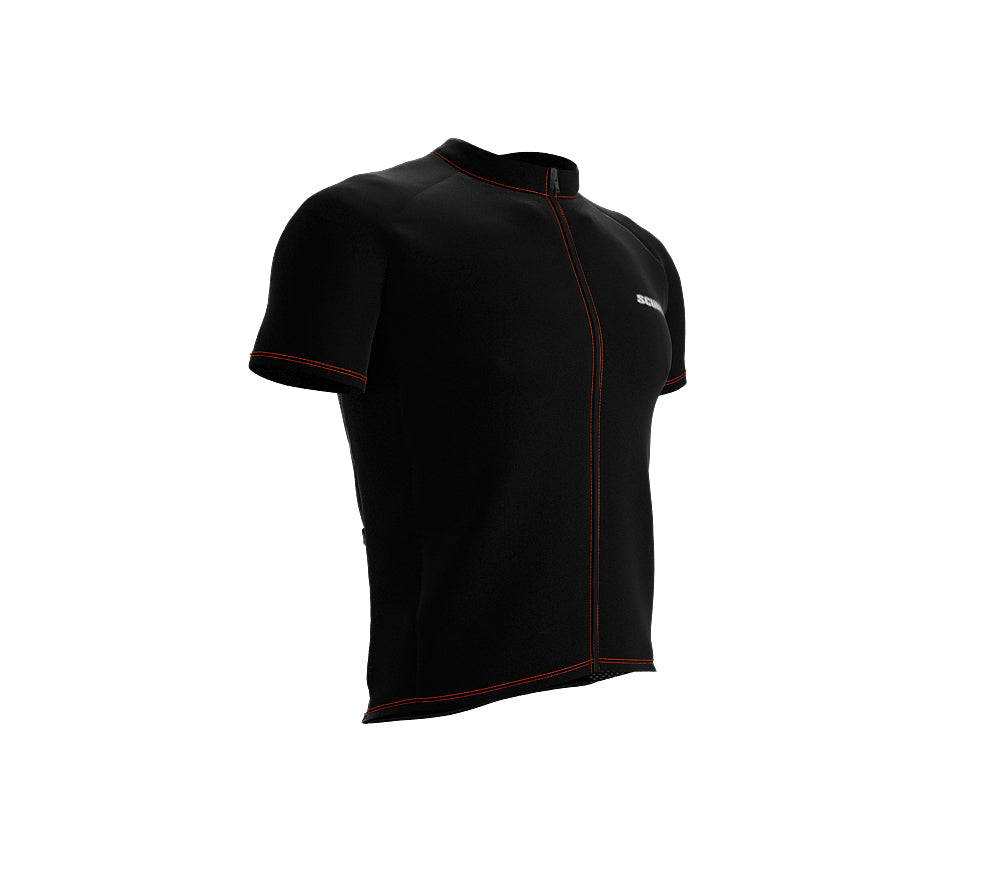 Chroma Contrast |  Short Sleeve Cycling Jersey Black - Black zip - Orange seam | Men and Women