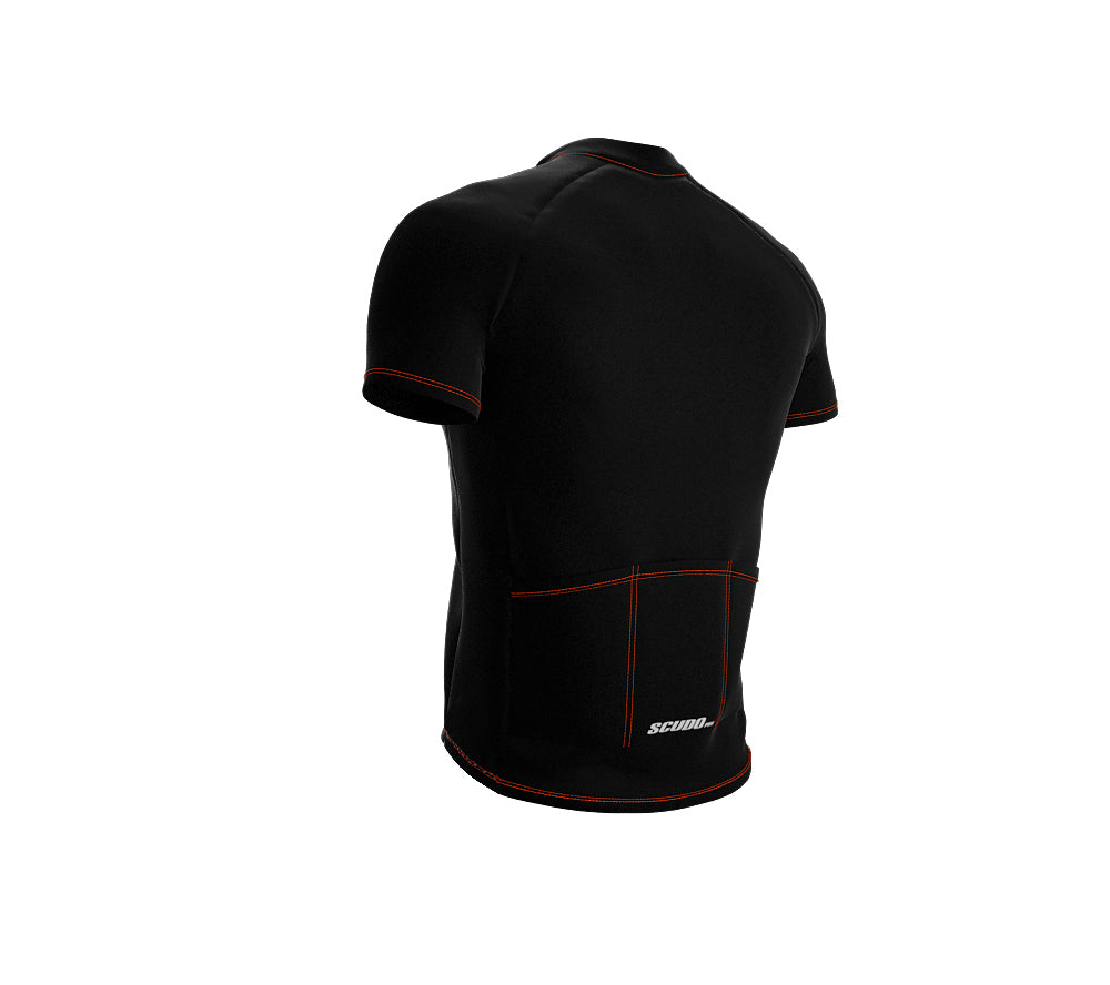 Chroma Contrast |  Short Sleeve Cycling Jersey Black - Black zip - Orange seam | Men and Women
