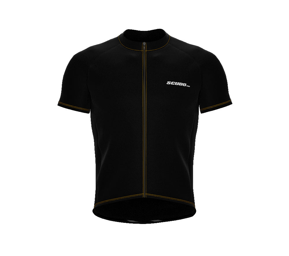 Chroma Contrast |  Short Sleeve Cycling Jersey Black - Black zip - Yellow seam | Men and Women