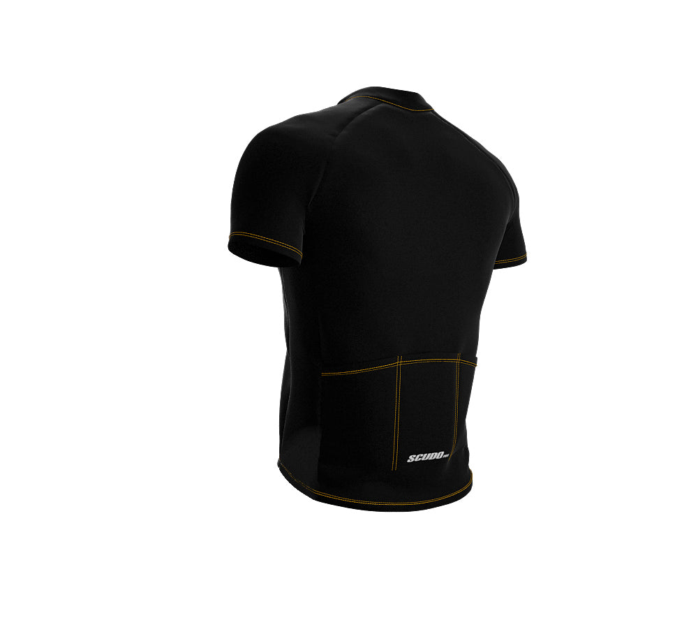 Chroma Contrast |  Short Sleeve Cycling Jersey Black - Black zip - Yellow seam | Men and Women
