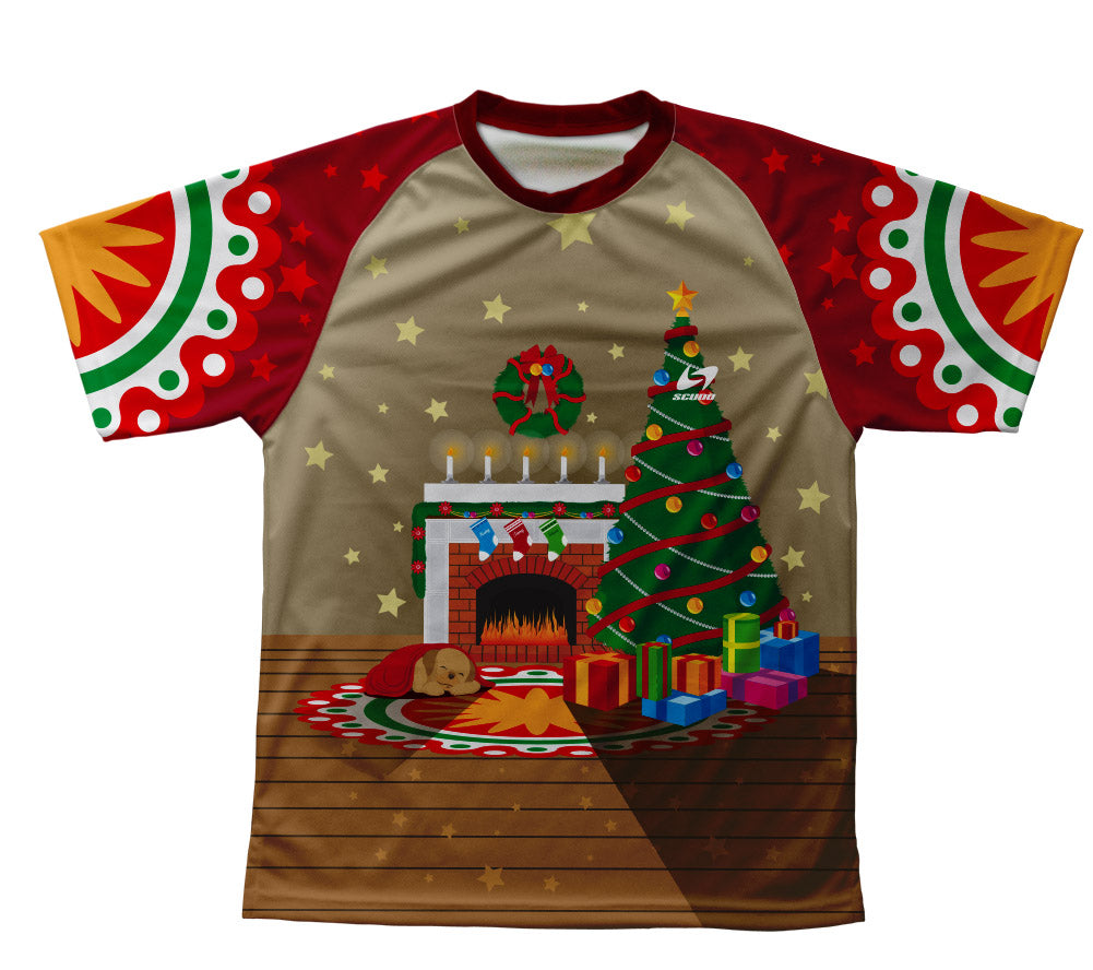 Christmas Fireplace Technical T-Shirt for Men and Women