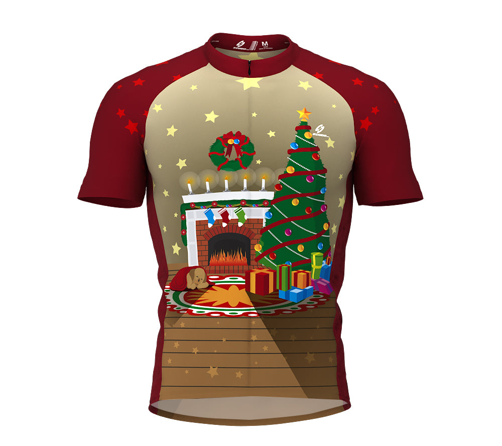 Christmas Fireplace Short Sleeve Cycling Jersey for Men and Women