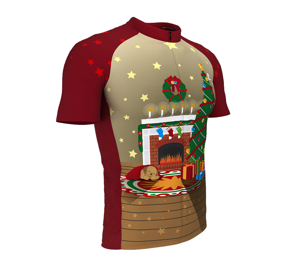 Christmas Fireplace Short Sleeve Cycling Jersey for Men and Women