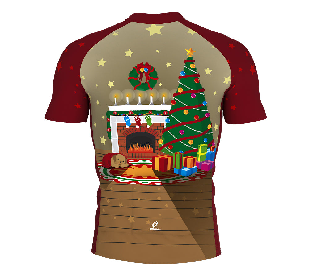 Christmas Fireplace Short Sleeve Cycling Jersey for Men and Women
