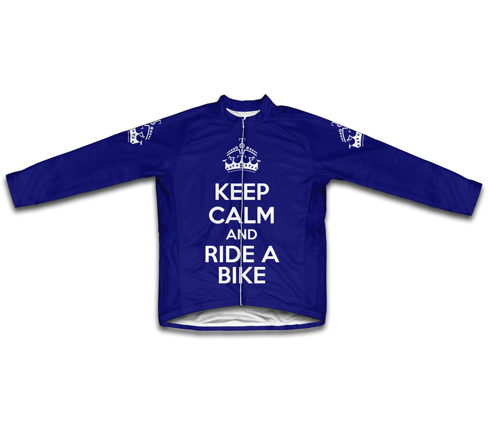 Keep Calm and Ride a Bike Dark Blue Cycling Jersey Long Sleeve
