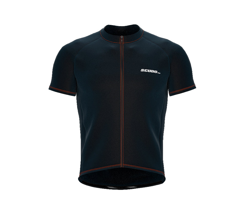 Chroma Contrast |  Short Sleeve Cycling Jersey Dark Blue - Black zip - Orange seam | Men and Women
