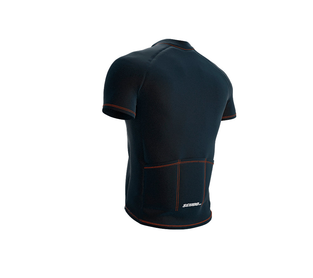 Chroma Contrast |  Short Sleeve Cycling Jersey Dark Blue - Black zip - Orange seam | Men and Women