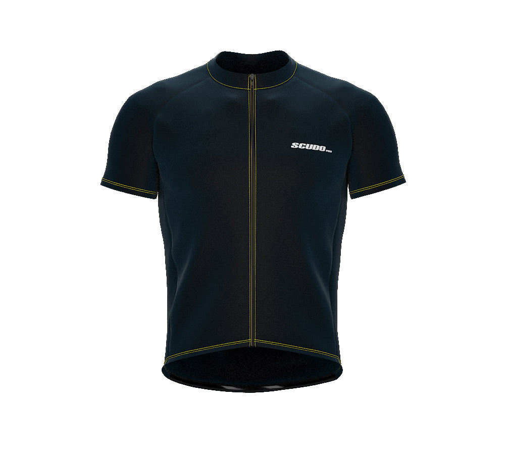 Chroma Contrast |  Short Sleeve Cycling Jersey Dark Blue - Black zip - Yellow seam | Men and Women