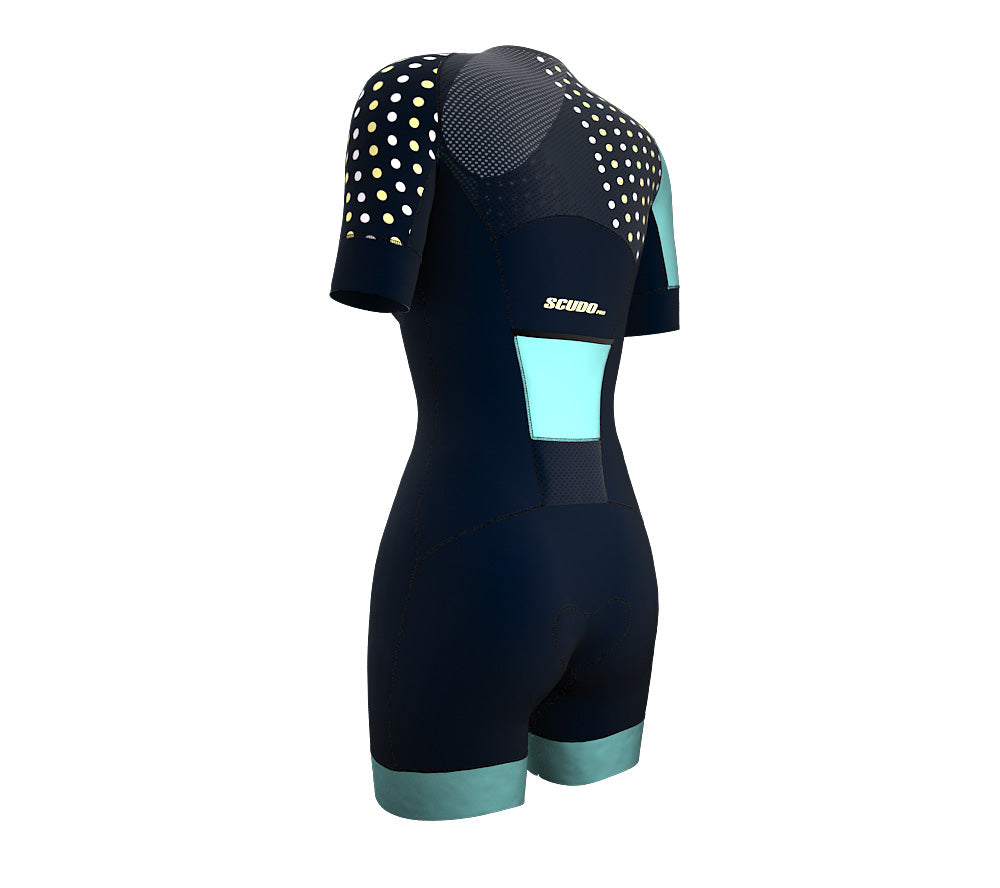 Diagonals Ice Blue Scudopro Cycling Skin Suit Short Sleeve for Woman