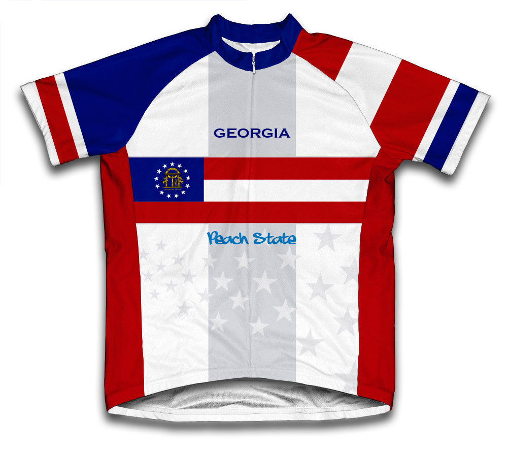 ScudoPro Georgia Flag Short Sleeve Cycling Jersey for Men and Women